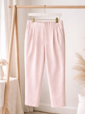 Aritzia Babaton Atelier Pink Pleated Pants Elastic Waist Cropped 4